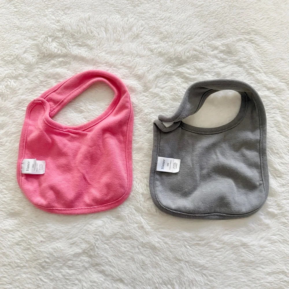 Hanes Flexy Cotton Blend Baby Bibs Set of 8 Pink Gray White Solid and Prints